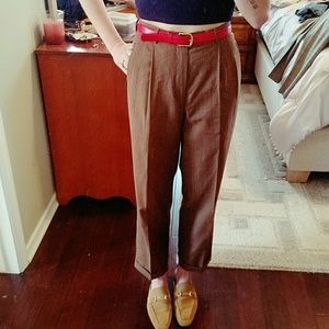 high waisted brown wool trousers